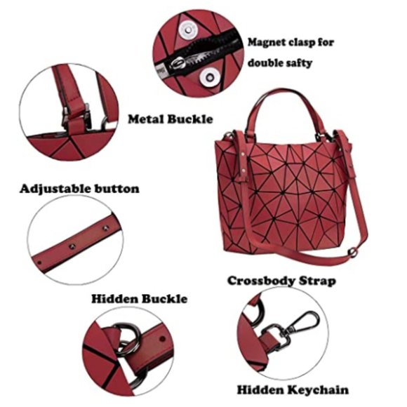 Red Geometric Holographic Flash Reflective Bag - Picture 4 of 8